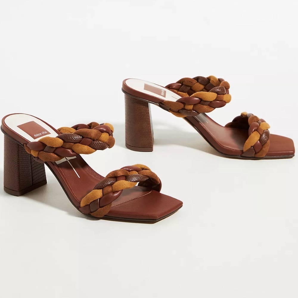 Anthropologie Chic Brown Braided Heeled Sandals